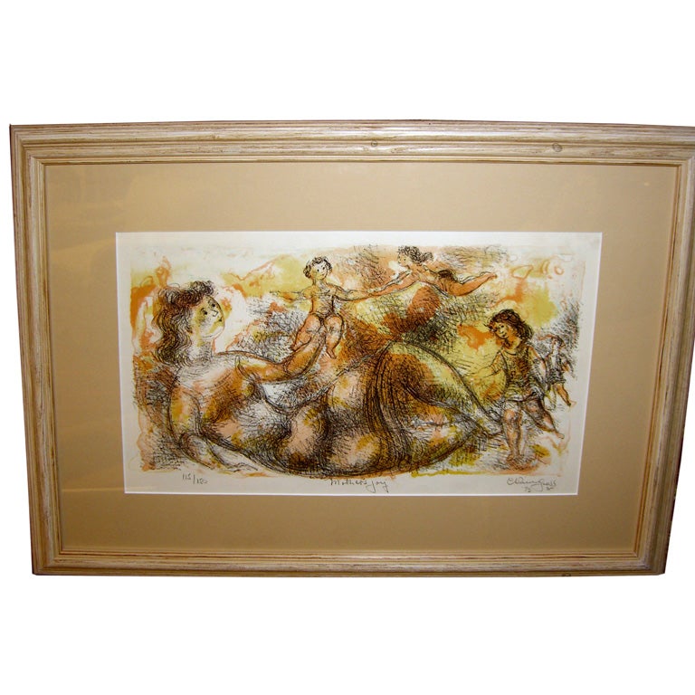Chaim Gross colored lithgraph titled Mother's joy signed