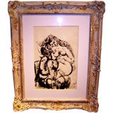 Pen/ink of devil/satyr of nude woman on lap manner of Picasso