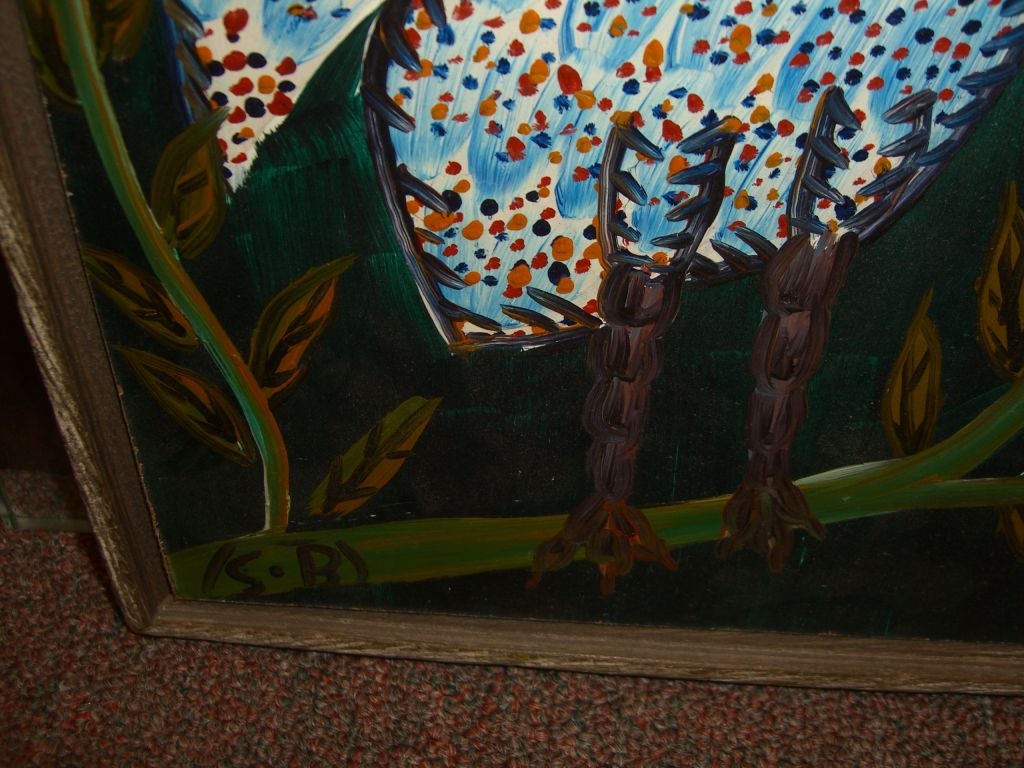 American Great whimsical outsider artist oil on board of an owl