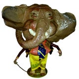 Whimsical outsider art sculpture of Elephant w/ glass eyes 1983