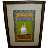 Indian Mughal hand painted illuminated page gold leaf two sided
