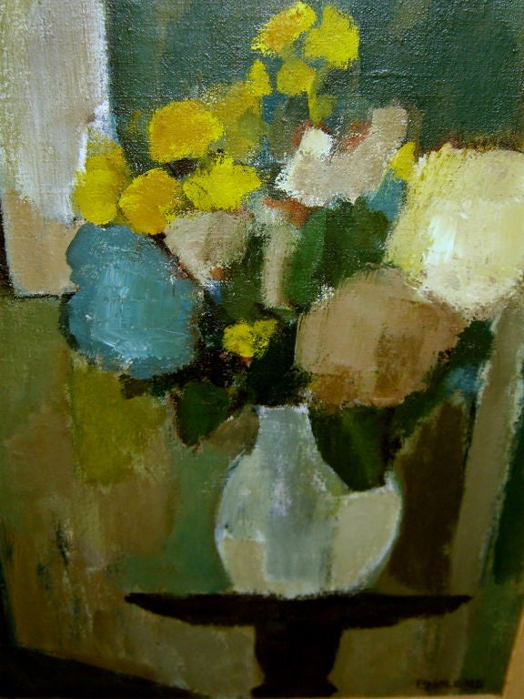 A beautiful still life of flowers in a vase by the re-known belgian artist Paule Nolens also Nolensville born in 1922. She is till working please be sure to visit her website at www.paulenolens.com. The stretcher size is approx 16.125x23.75 inches.