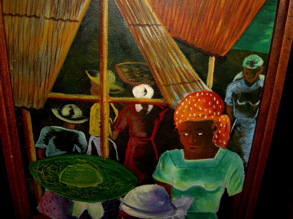 1970's oil on board by well known Haitian artist Gesner Abelard