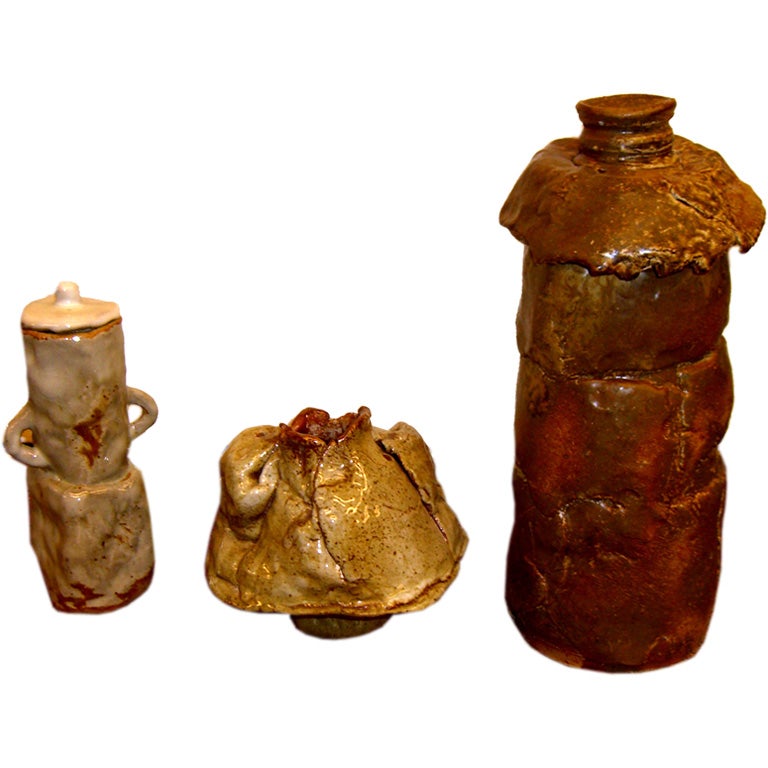 3 beautiful pieces of abstract pottery all signed Fred Moore