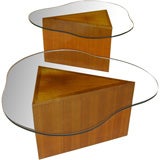 Vintage Pair Beautiful custom made triangle tables bimorphic glass tops