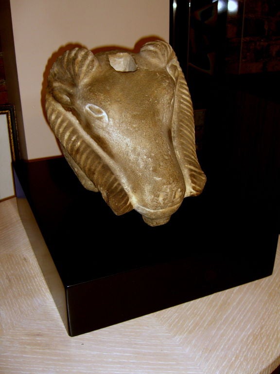 18th/19th century near east hand carved stone ram's head on base