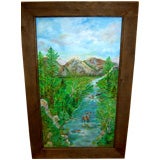 Nice old folk art adirondack painting featuring a deer signed