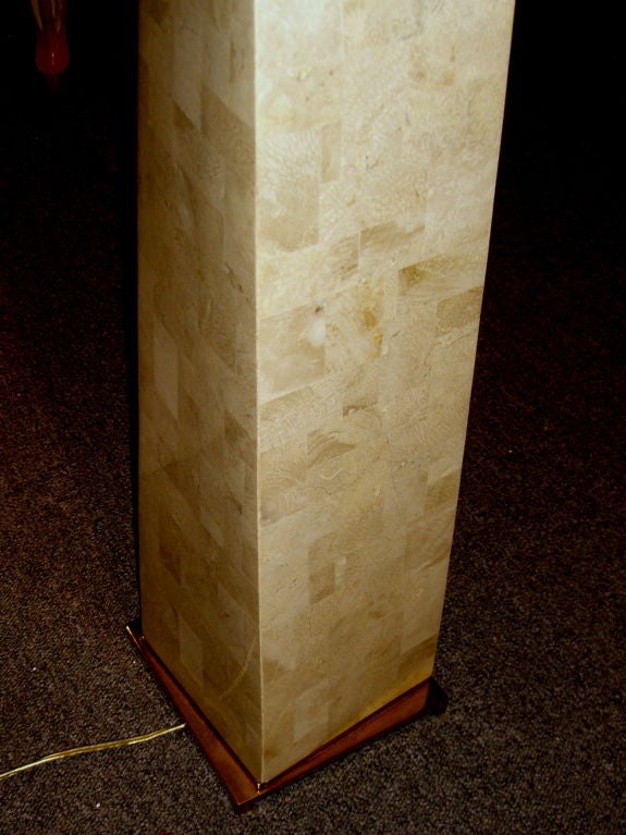 Tessellated Marble twist Karl Springer floor lamp original shade 3