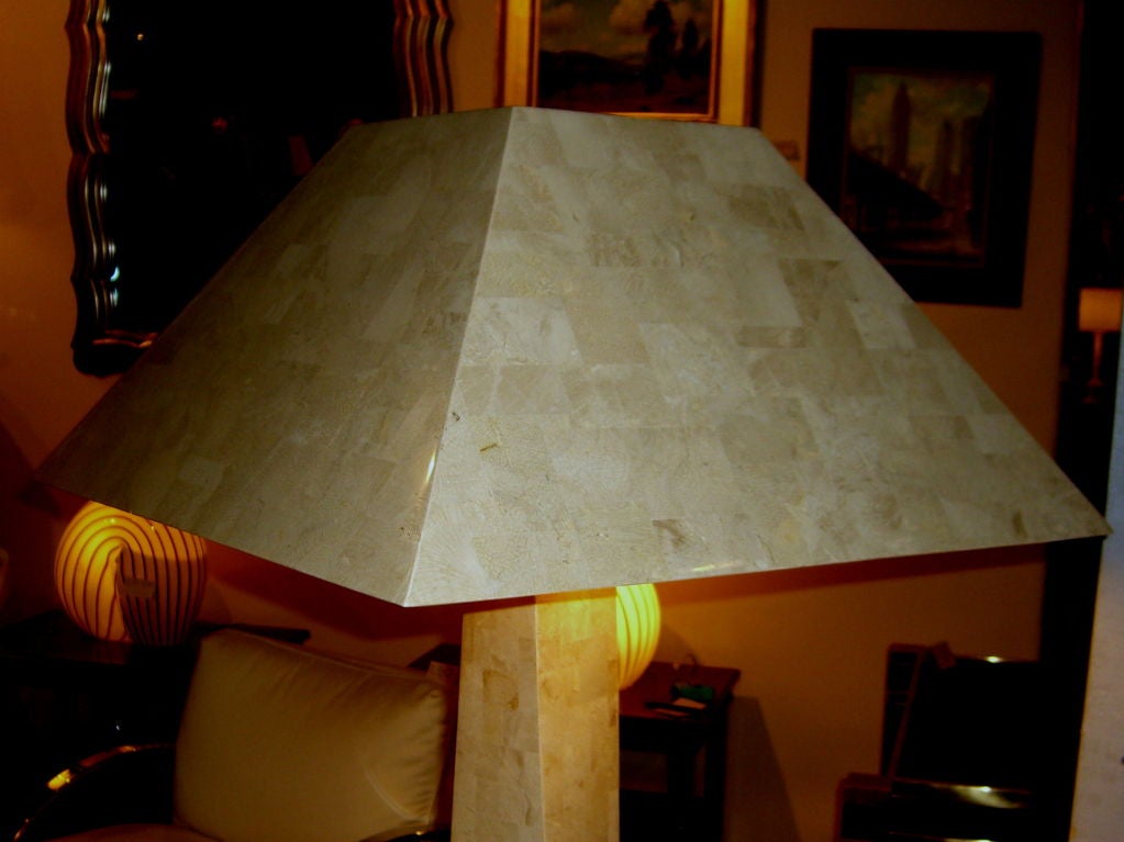 Tessellated Marble twist Karl Springer floor lamp original shade 4