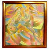 Great Cubist oil on canvas nude male figure signed