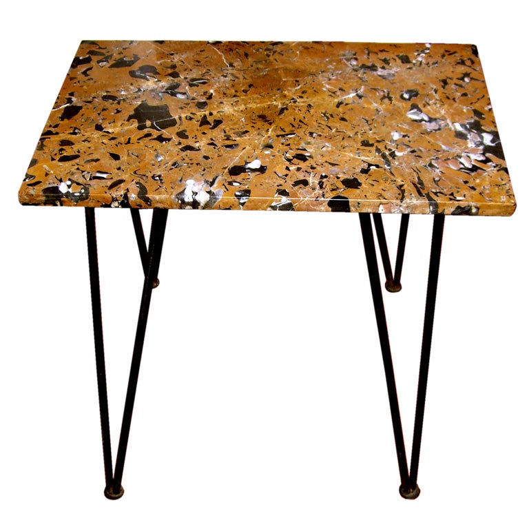 1950's Iron Hairpin leg table with beautiful marble top at 1stDibs