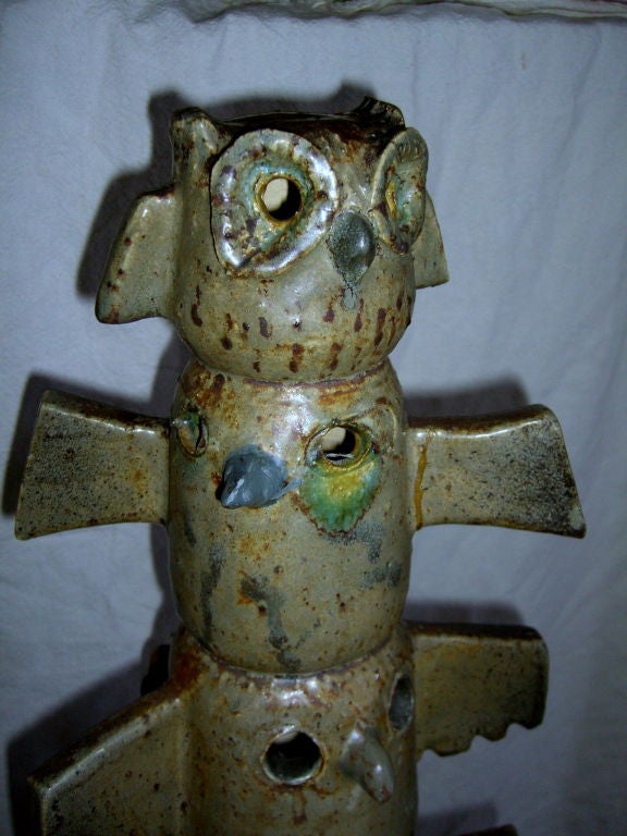 American Magnificent art pottery owl totem noted artist Jarl Hesselbarth