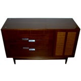 American of Martinsville cabinet with caned door aluminum inlay