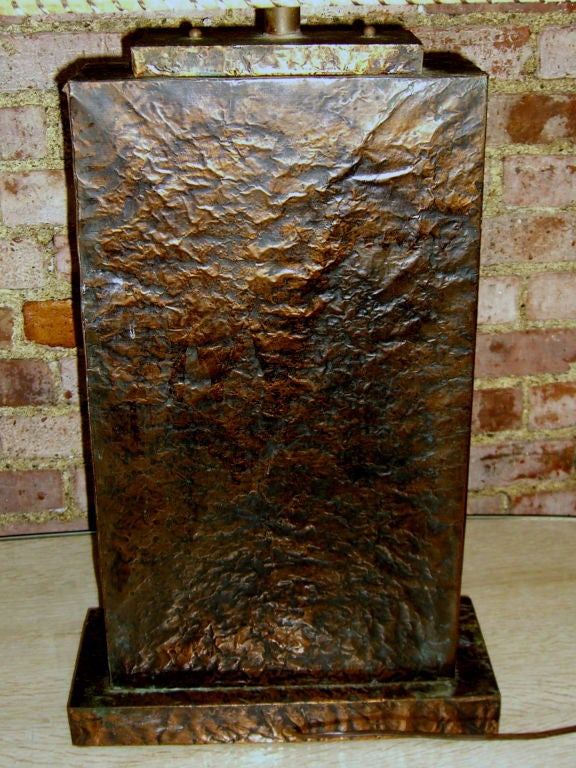 Unique 1950's copper sheeted lamp original shade stained glass 3