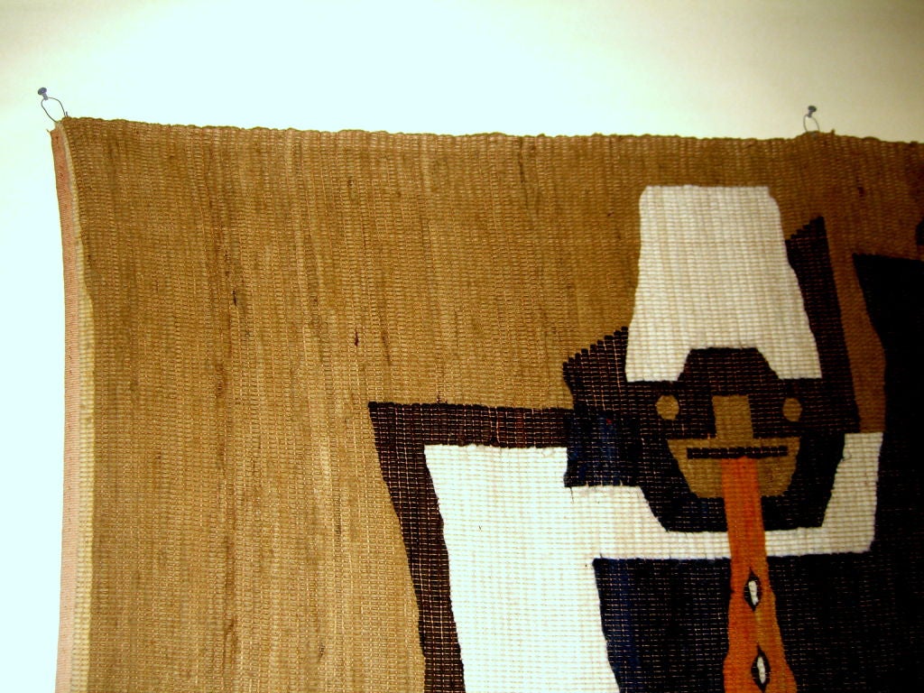 Wool 1976 Hand woven tapestry by Peruvian Sanntiago Paucar orig rect