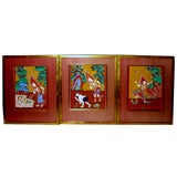 3 19th century illuminated Indian pages nicely painted & framed