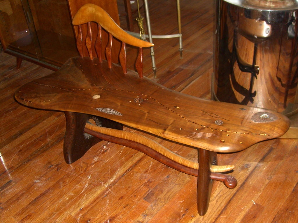 Incredible mixed exotic wood bench noted craftsman Steven Spiro 3