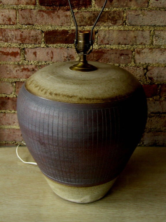 Wonderful huge art pottery lamp signed walsh and dated 1981
