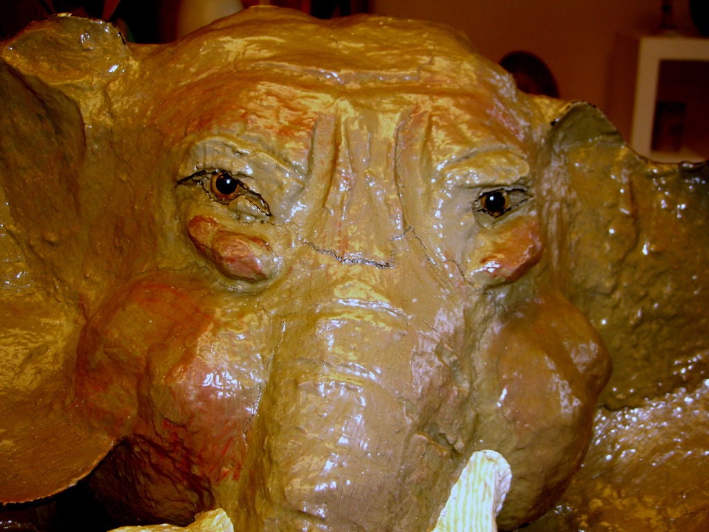Sculpture of Lame Elephant Holding a Cane in Manner of Red Grooms
