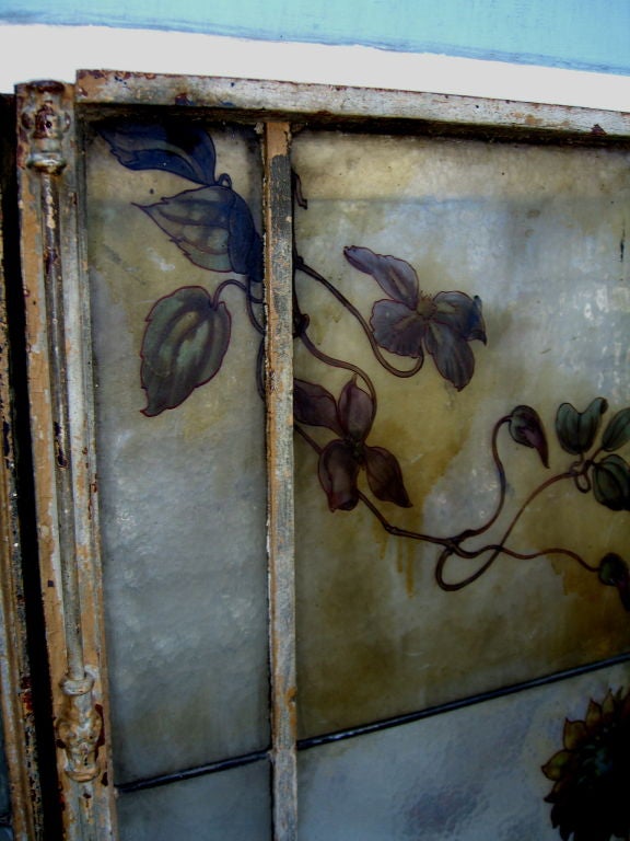 Iron Wonderful Victorian hand painted window w/floral motif