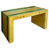 Aldo Tura lacquered goatskin desk with great form.