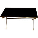 Ram's head bronze & black glass coffee table style of Jansen