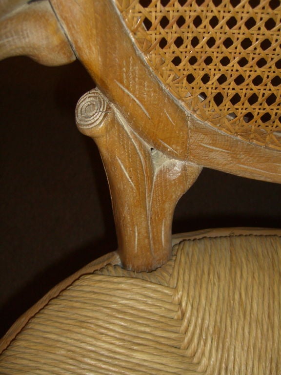 Wood Nice 1960's rush seat carved wood tree limb chair