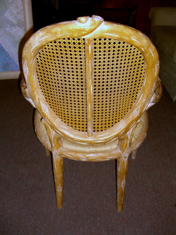 Nice 1960's rush seat carved wood tree limb chair 1