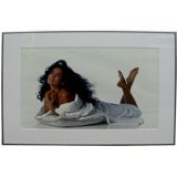Beautiful color photograph of nude in robe attr to Scavullo