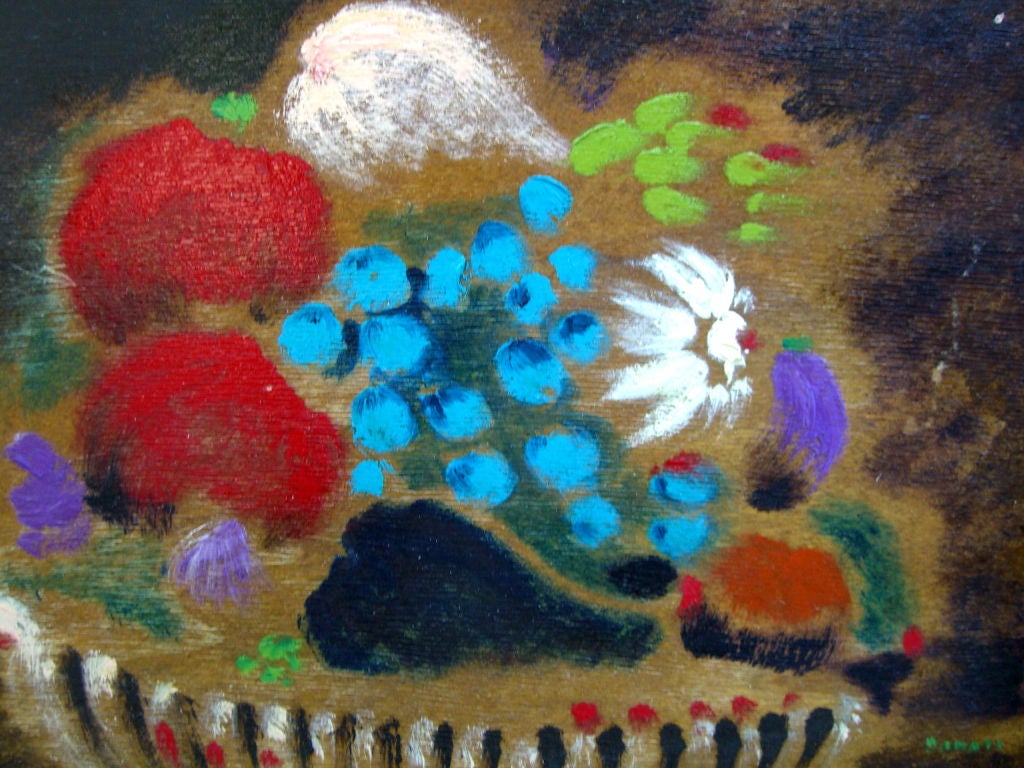 A nice vivid still life floral by the noted Italian Artist Lazzaro Donati (1926-1977). He has a well regarded auction sales history. This painting is signed on the backed and dated 1960. It also bears a Florence art gallery label and the word's fir
