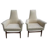 Great pair of unusual high back club chairs in manner of Mccobb