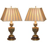 Pair of Late 18th C Fragments as Lamps w/Silk Shades