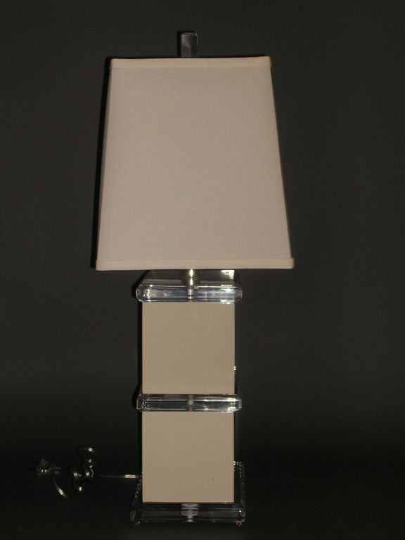 Pair of 1970's Ivory  And Clear Lucite Table Lamps
