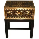 A 19th C  Anglo-Indian Inlaid Brass  Box On Stand Side Table