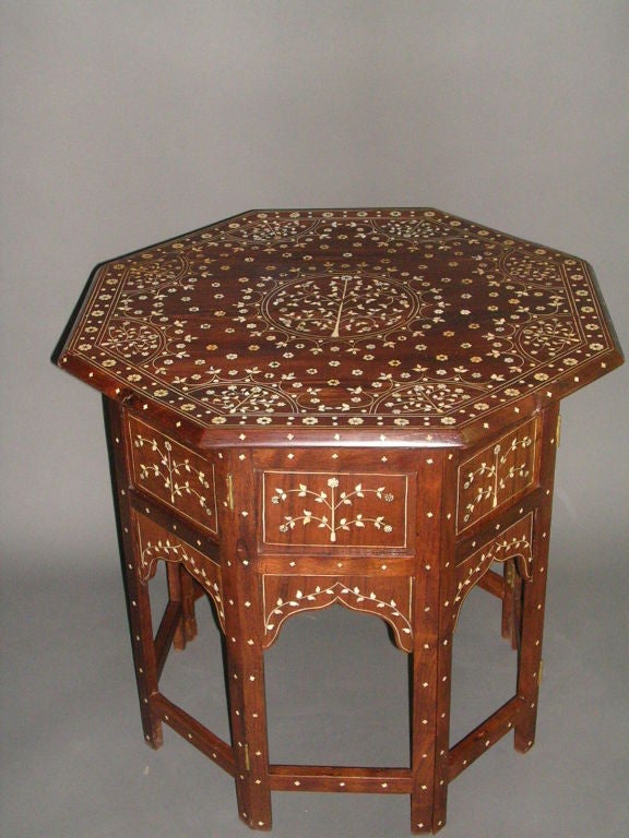 Pair of 19th C  Anglo-Indian Ivory Inlaid Octagonal SideTables 3