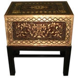 Huge 19th C Anglo-Indian Inlaid Brass Box On Stand Side Table