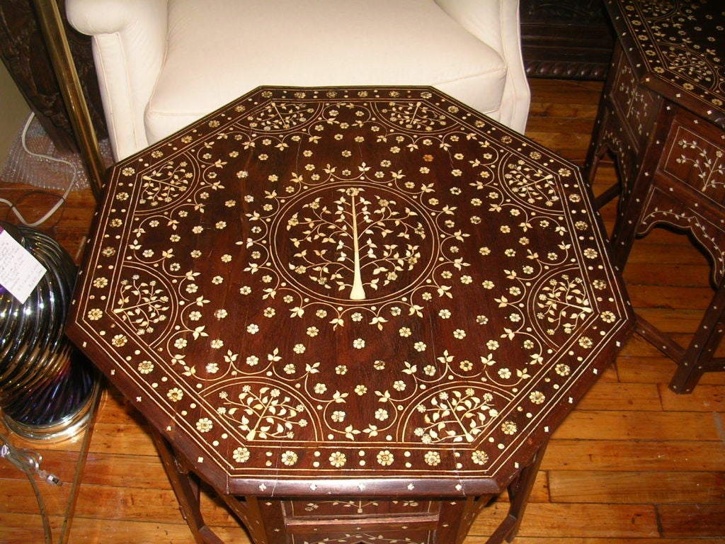 Pair of 19th C  Anglo-Indian Ivory Inlaid Octagonal SideTables
