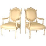 Pair of Antique French Overscaled Painted Armchairs