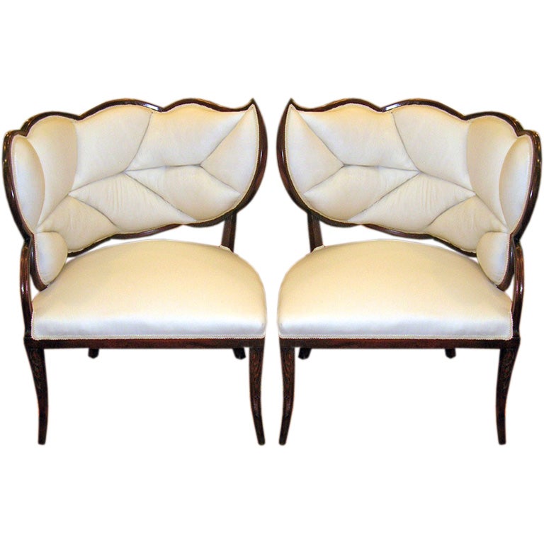 A Pair Of French Art Deco Leaf Form Upholstered Chairs