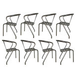 Eight Polished Steel Arm Chairs