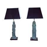 Rare Pair of Cleopatra and King Tut Figural Lamps
