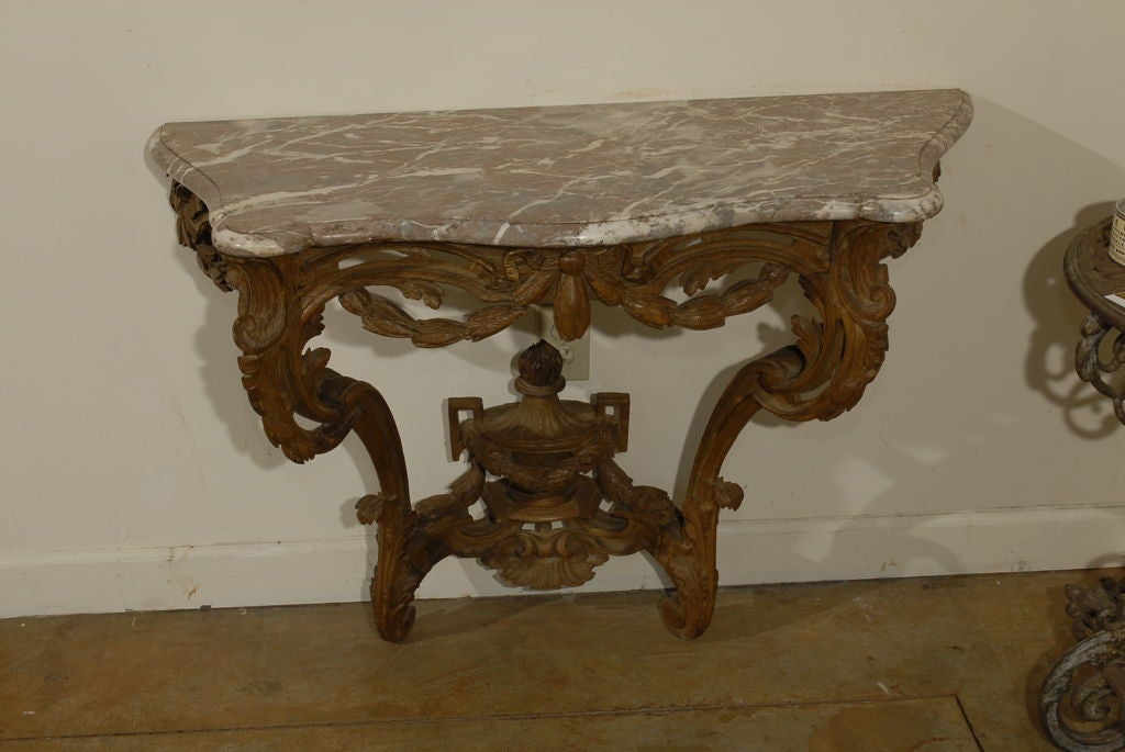 French Louis XV Period Carved Wood Console Table with Marble Top, circa 1760 3