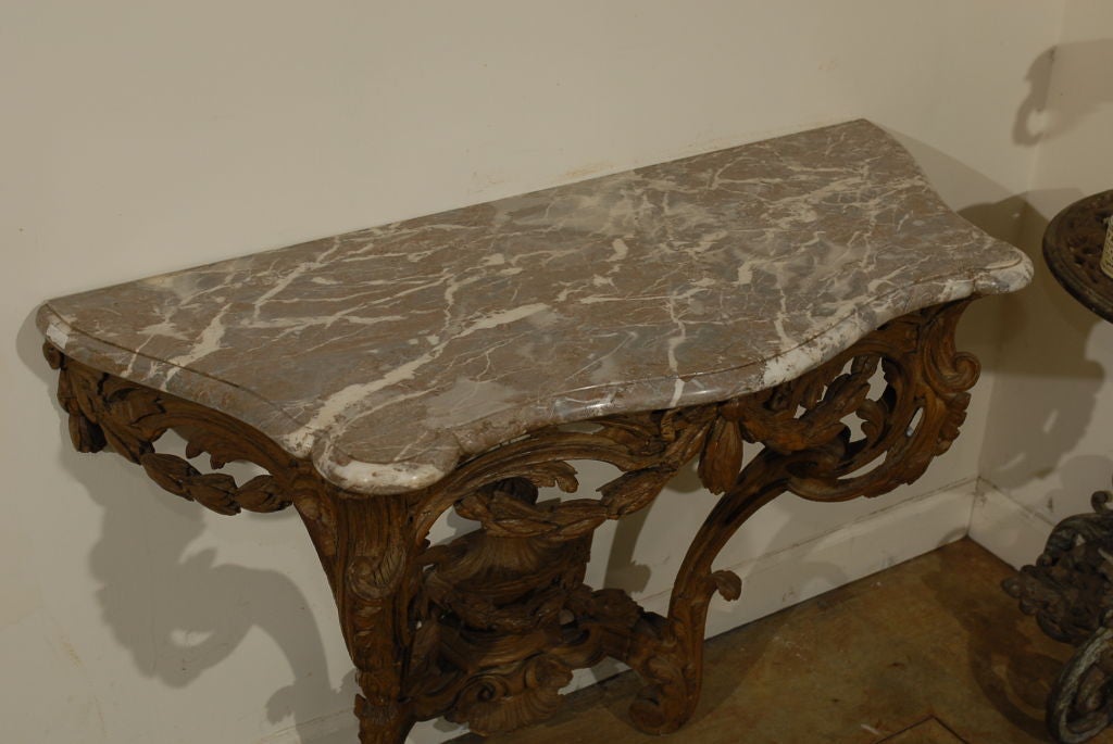 French Louis XV Period Carved Wood Console Table with Marble Top, circa 1760 2