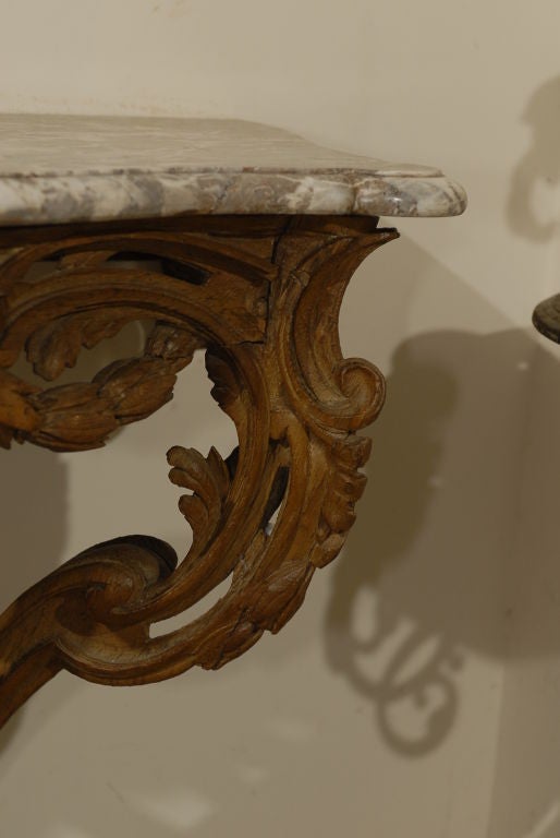 18th Century French Louis XV Period Carved Wood Console Table with Marble Top, circa 1760