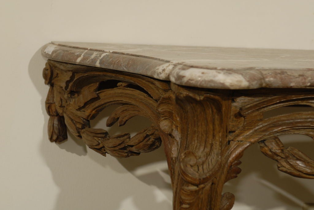 French Louis XV Period Carved Wood Console Table with Marble Top, circa 1760 In Good Condition In Atlanta, GA