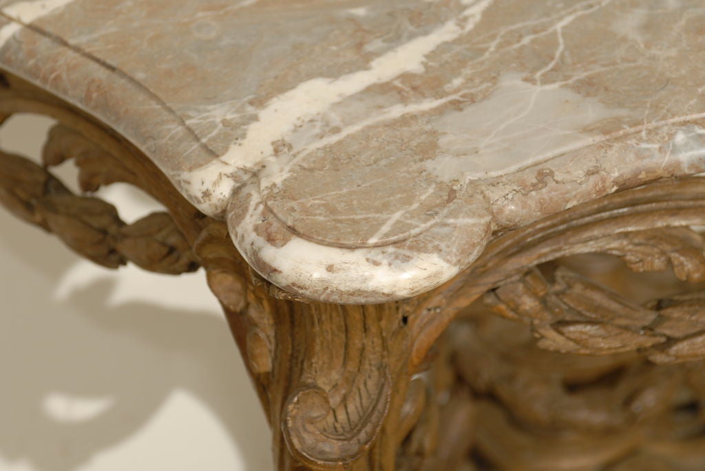 Rococo French Louis XV Period Carved Wood Console Table with Marble Top, circa 1760