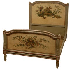 French Louis XVI Period 1770s Hand-Painted Wooden Bed with Floral Décor