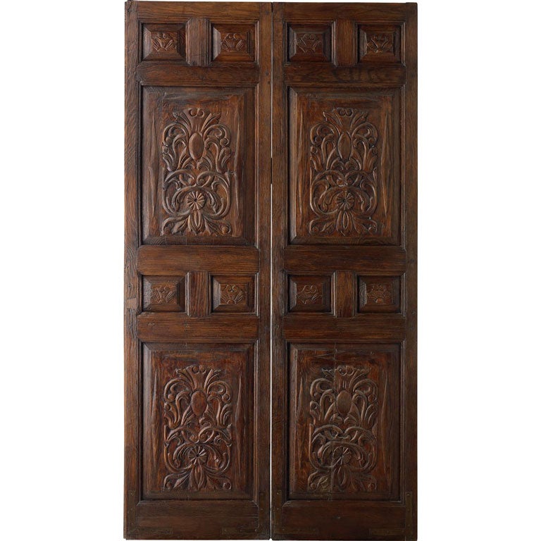 Portera-18th C. Antique Spanish Double Door W/ Engraved Settings For Sale