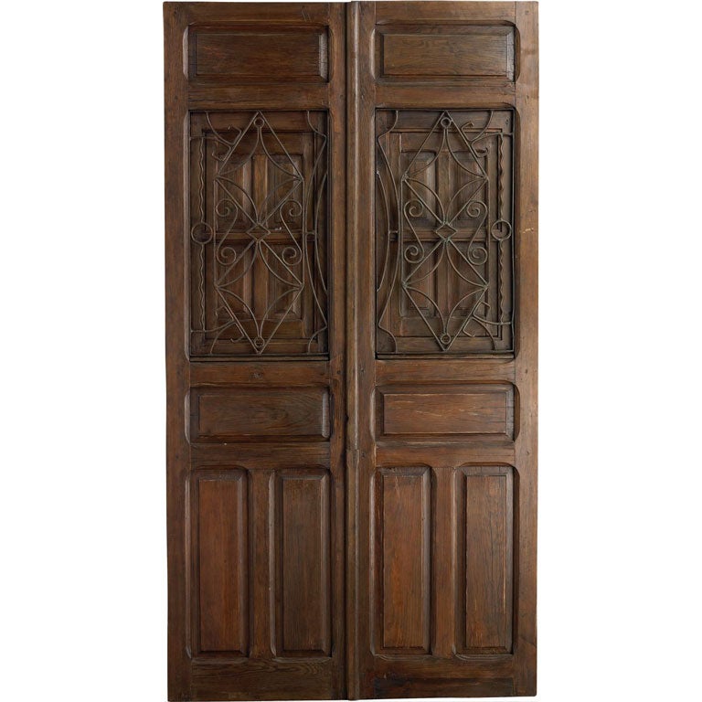 Portera-18th C. Antique Spanish Double Door With Carved Settings For Sale