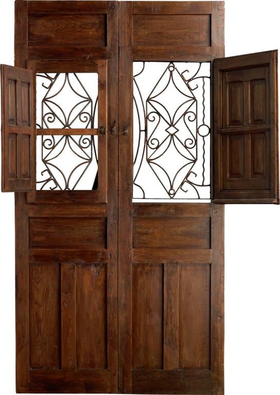 18th Century and Earlier Portera-18th C. Antique Spanish Double Door With Carved Settings For Sale